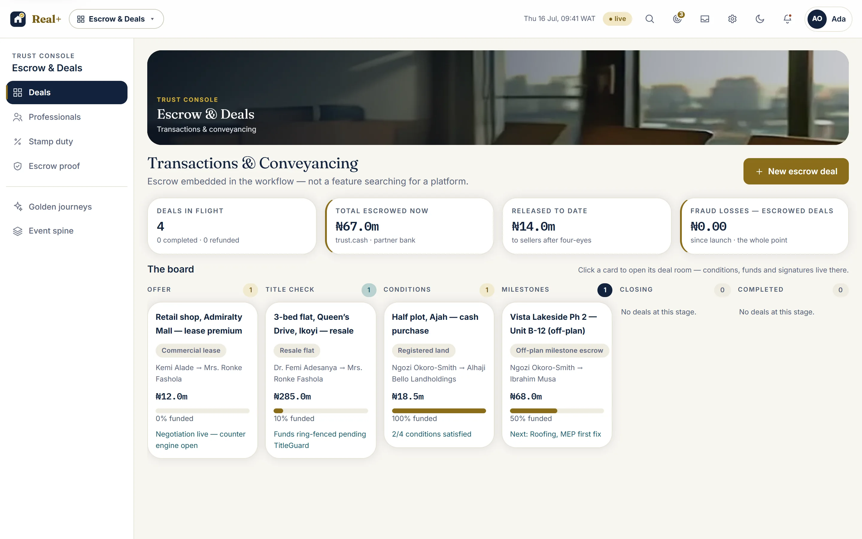 Escrow deals with funding, release approvals and conditions